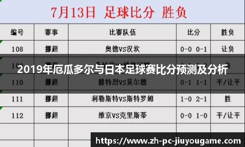 2019年厄瓜多尔与日本足球赛比分预测及分析